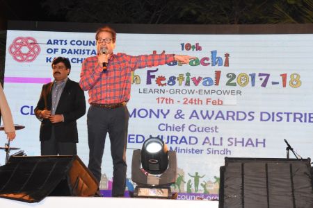 Mr. Ahmed Shah President Arts Council On Stage, Last Day Of Youth Festival 2018