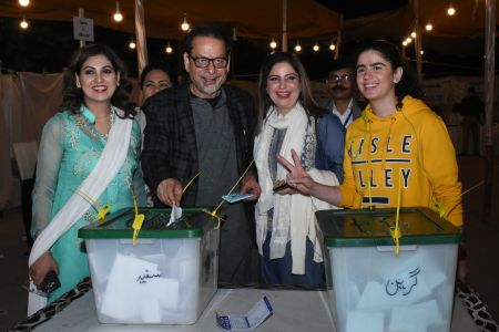 President Arts Council Mr. Ahmed Shah & Family During Vote Casting At Arts Council Karachi
